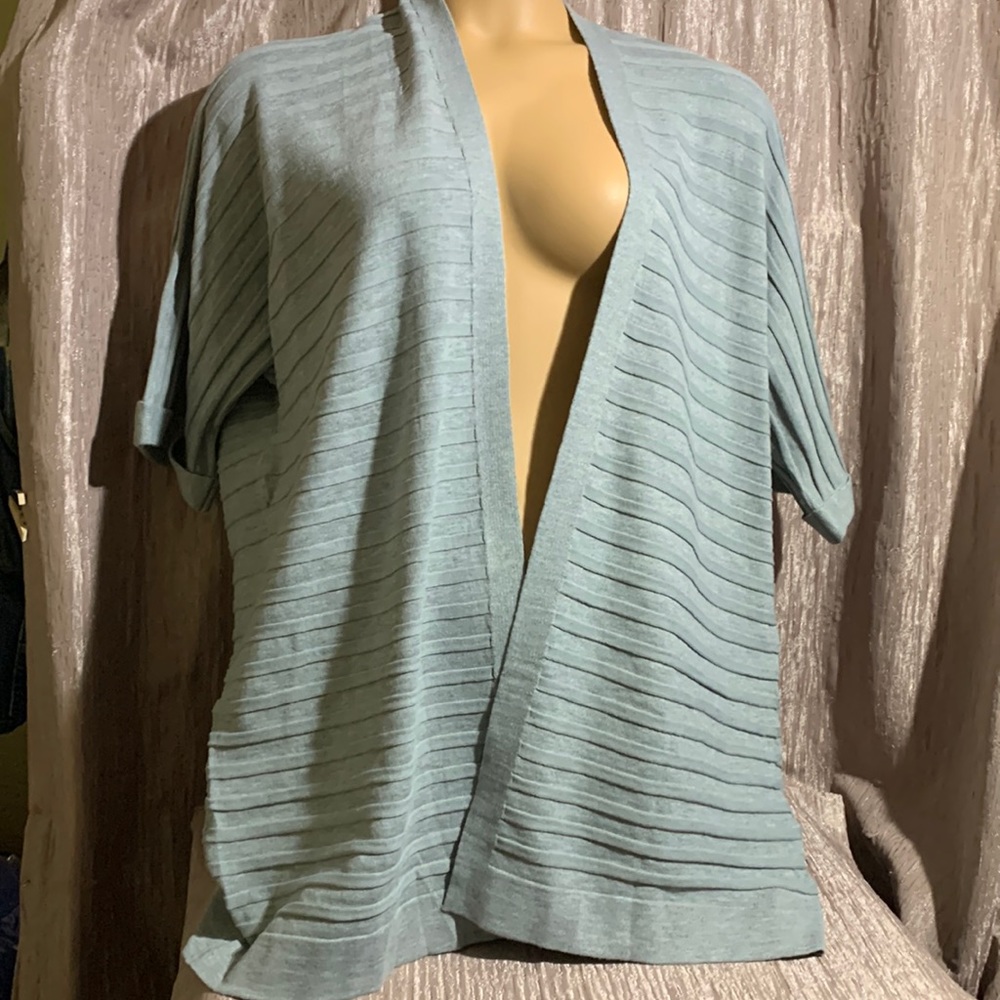 HOTOUCH Sweater Open Cardigan Dolman Short Sleeve XL Ribbed Gray Stretchy